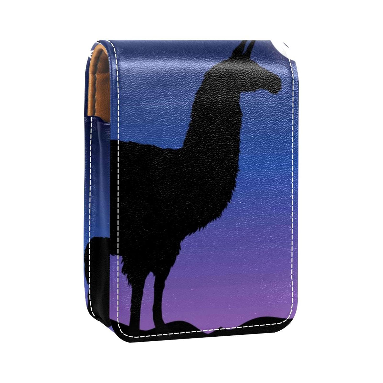 Llama Lip Gloss Holder Lipstick Case Portable Makeup Bag Travel Lipstick Organizer Case with Mirror Mini Lipstick Storage Box for Women
