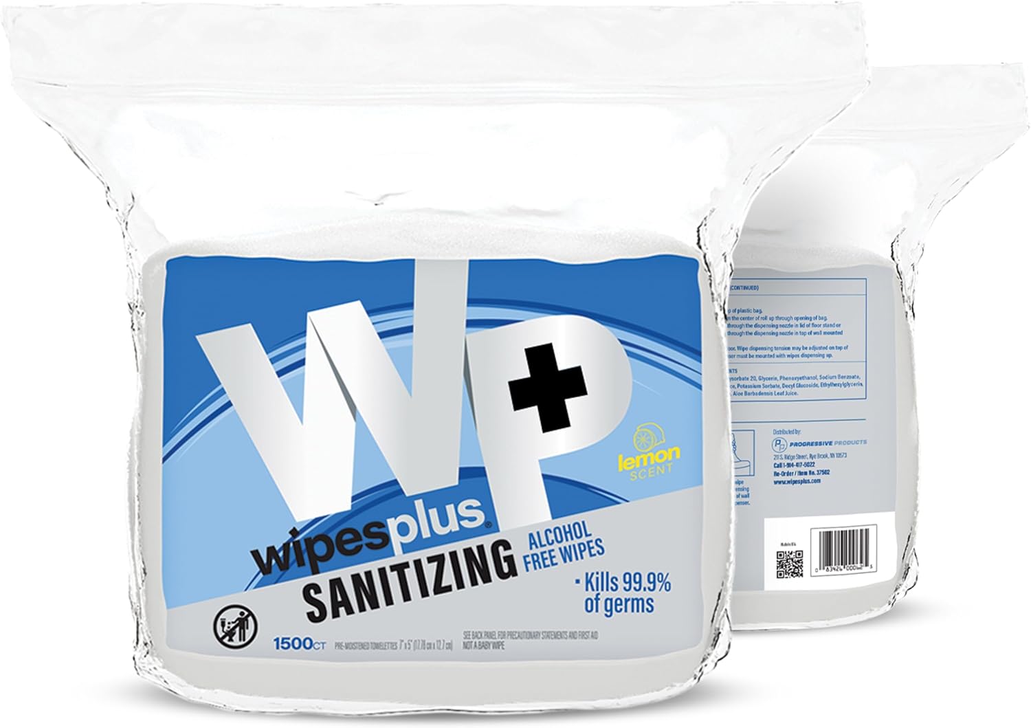 WIPESPLUS Hand Sanitizing Wipes Refill Bag, Alcohol-Free Wipe for Restaurant and Retail, 6000 Count, (4 Packs of 1500 Sheets)