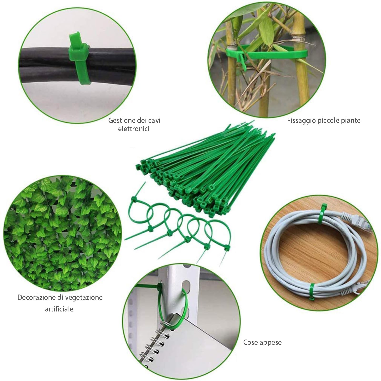 Vetrineinrete® Fascette E Molle Per Piante – Supporto Flessibile Per Rami, 30 Fascette Da 23 Cm + 20 Molle, Verde, Non Danneggiano Le Piante
