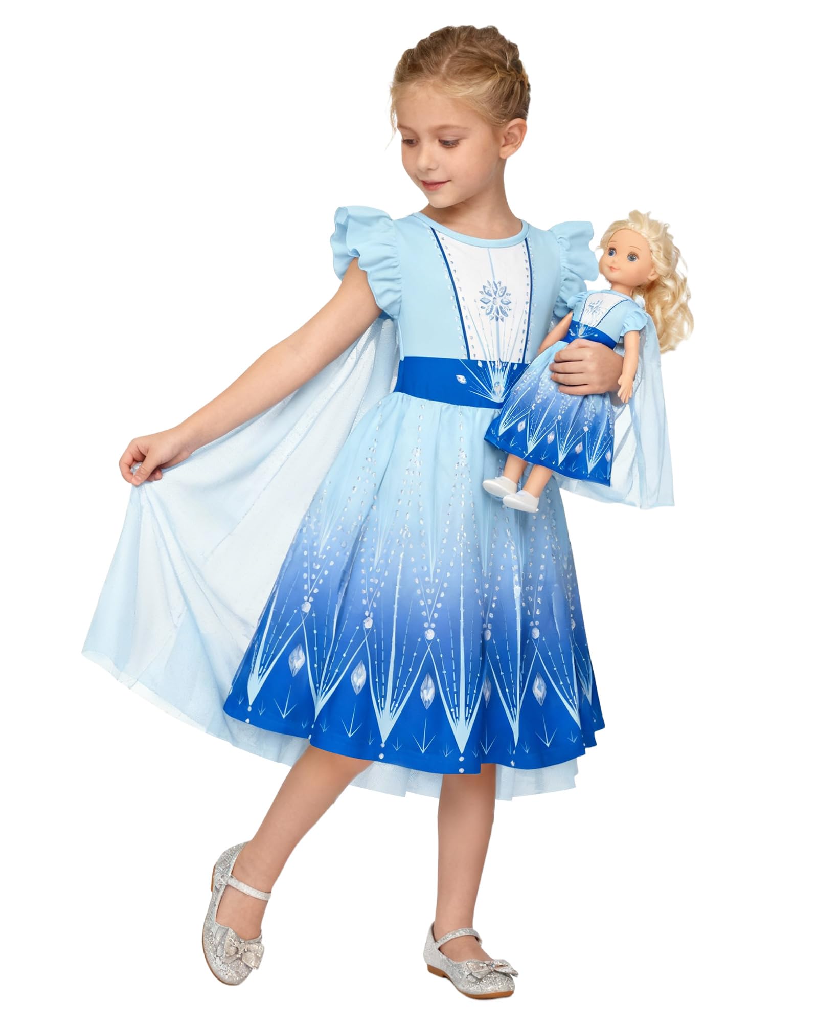 View 1 of **no doll**LQSZ Doll and Girl Matching Snow Princess Blue Dress Outfits for Girls and 18" Matching Doll and Girl Clothes 2 3T