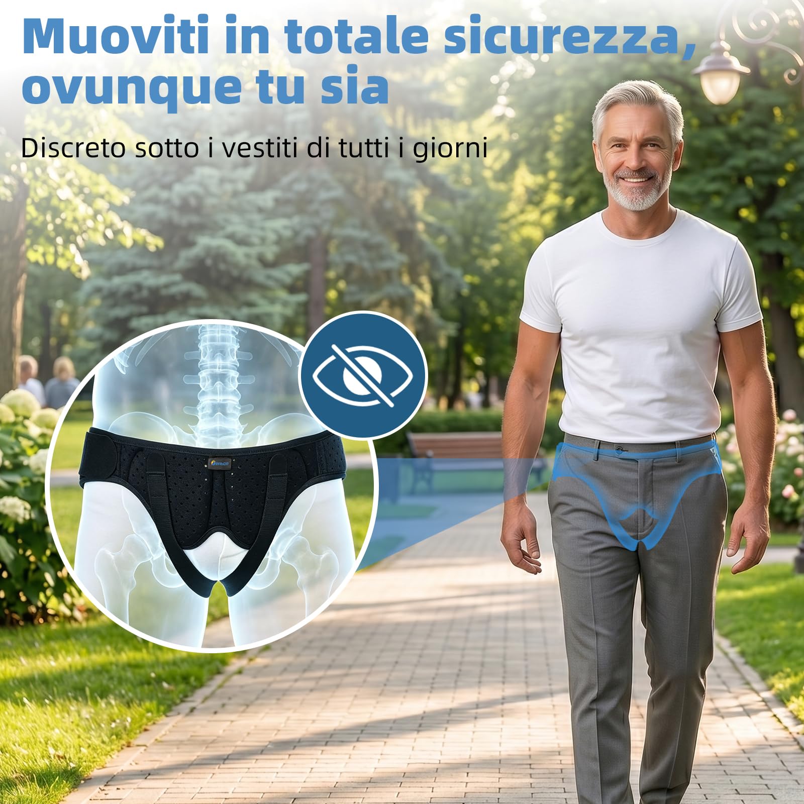 Tenbon Cintura per ernia per uomini e donne Cintura per ernia regolabile flessibile Supporto per ernia Sollievo dal dolore con 2 cuscinetti di compressione rimovibili (M)