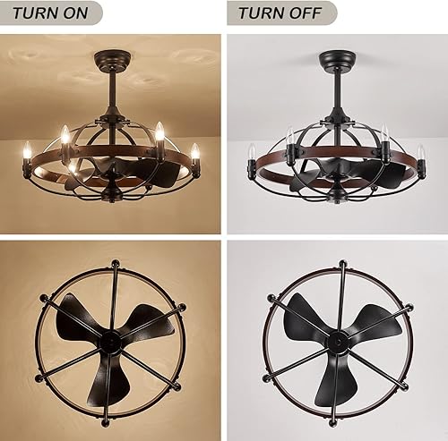 Miniatura 5 de Ventilador de techo estilo granja de nogal marrón de 27 pulgadas con luz y control remoto, motor sin aspas para dormitorio, cocina, sala de estar,