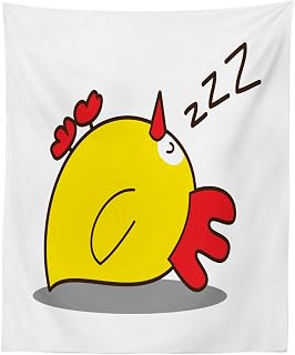 Lunarable Cartoon Tapestry, Little Chicken Fallen Asleep Fluffy Bird Character Beak Farm Life, Fabric Wall Hanging Decor for Bedroom Living Room Dorm, 23" X 28", Red Yellow Grey