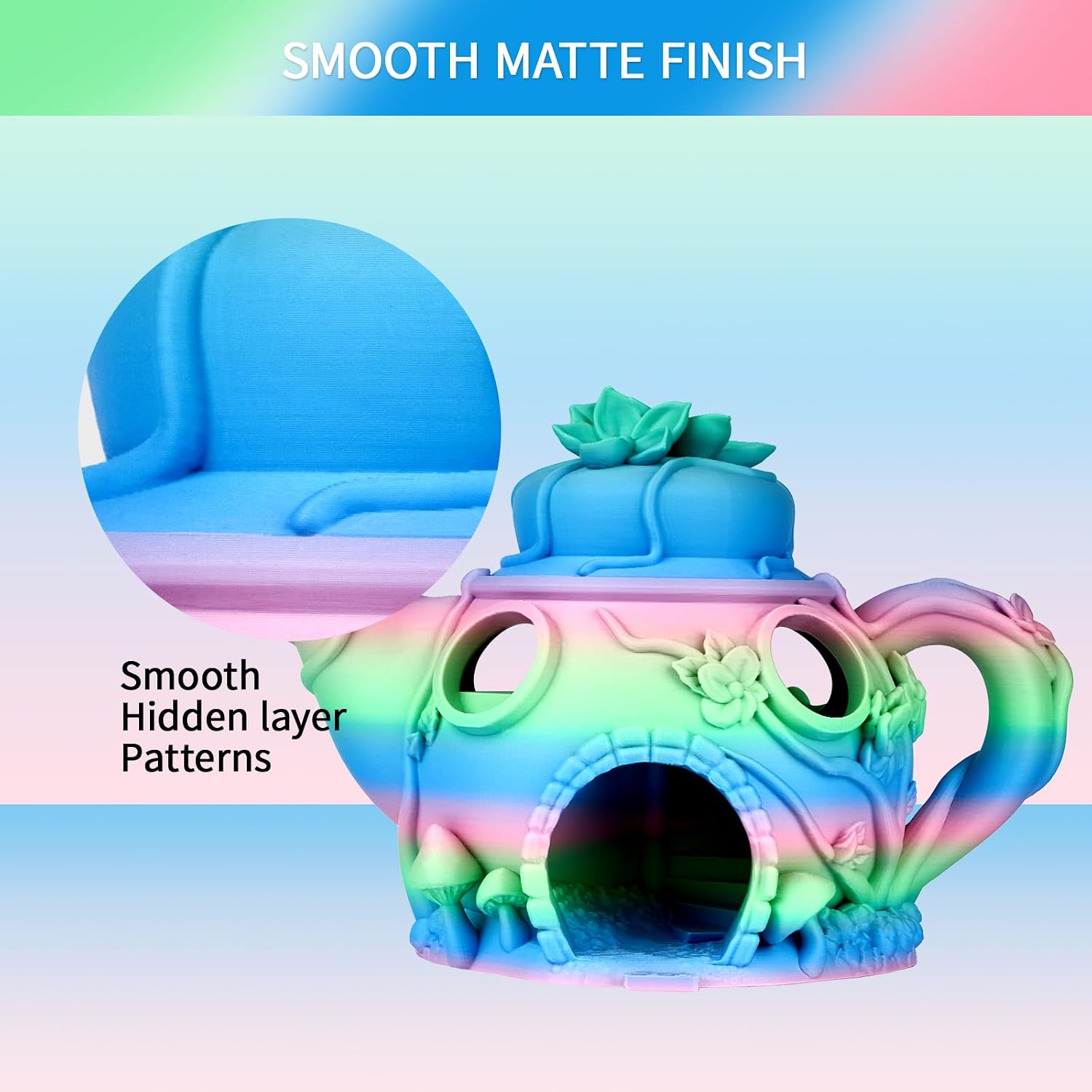 ERYONE Matte Gradient Rainbow 3D Printer PLA Filament 1.75 +/- 0.03mm, Matte Multicolor Filament PLA 1KG(2.2LBS) Spool, Fairy (Pink Green Blue)
