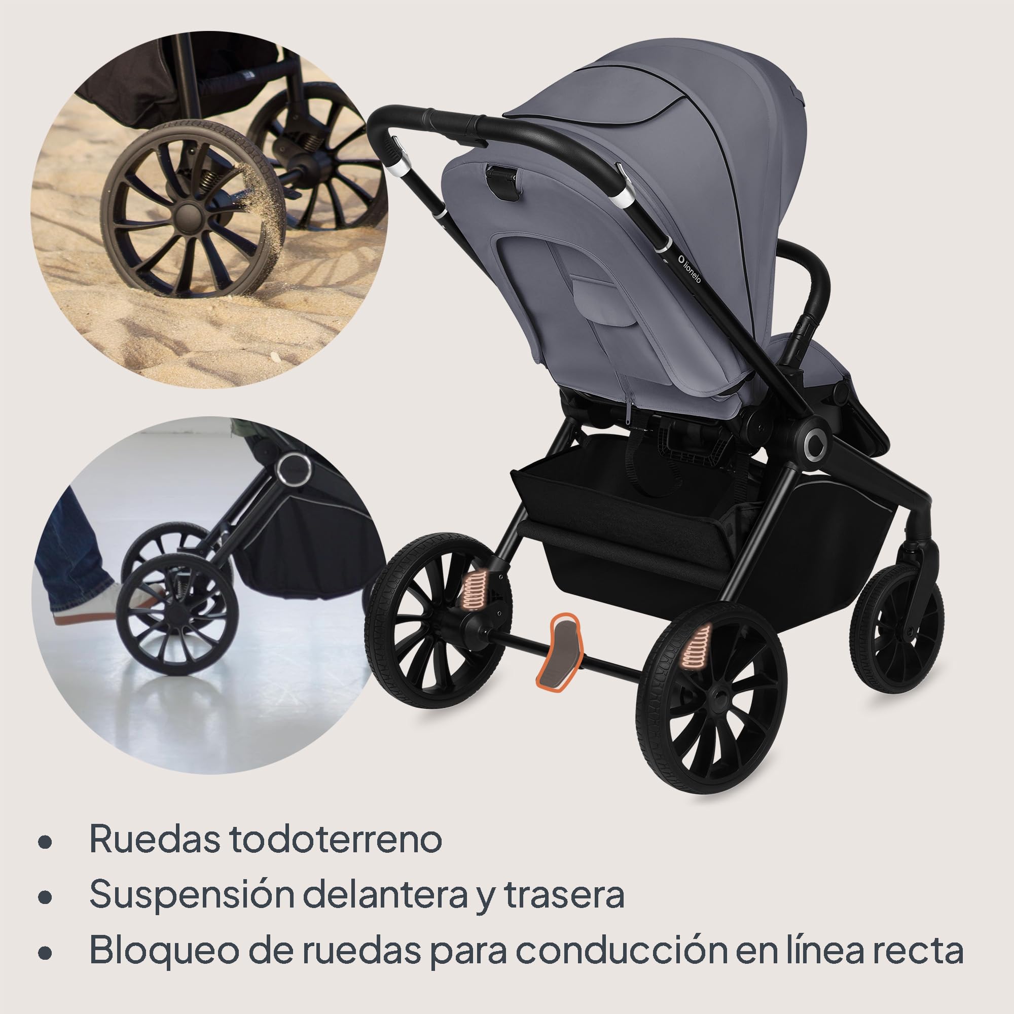 LIONELO Cochecito infantil MIKA PLUS de 6 a 48 meses a 22 kg, respaldo ajustable y reposapiés, amortiguación, ruedas giratorias de PU de 360 °, cabina impermeable XXL, UPF50+