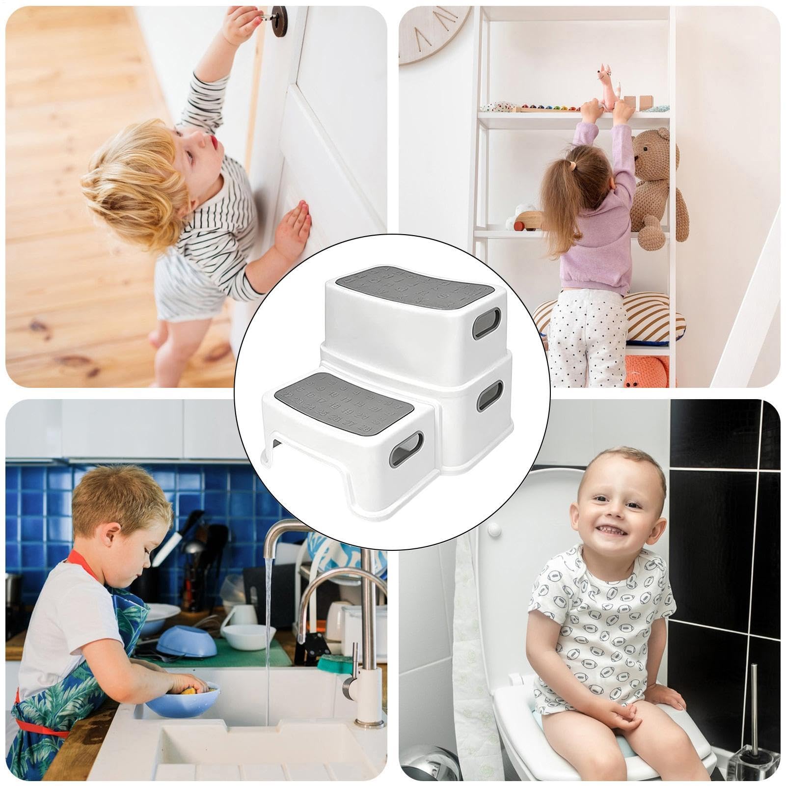 Taburete de baño para caca con revestimiento antideslizante para aumentar | Taburete de baño desmontable con aumento de altura para ducha familiar, tocador, mesita de noche, bañera, cocina, niños