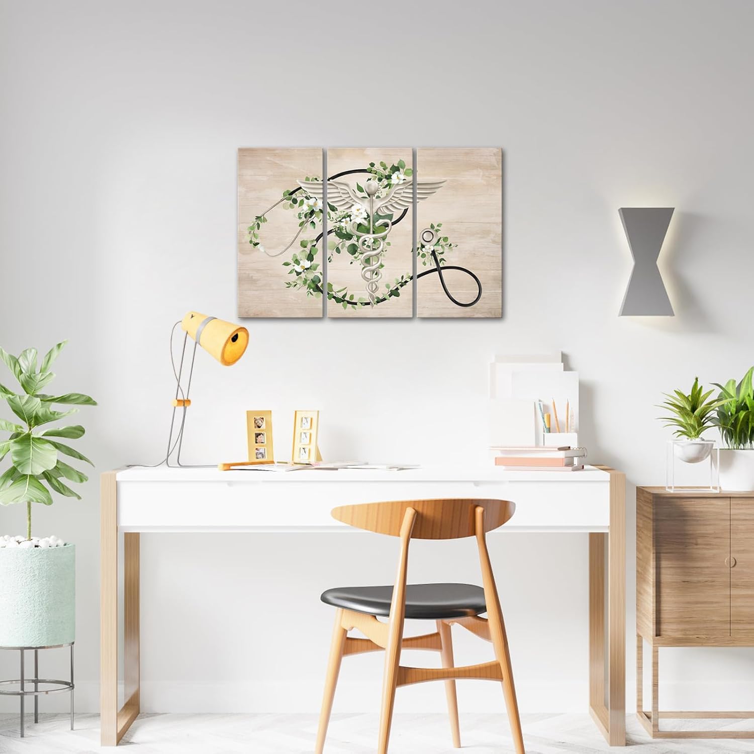 iKNOW FOTO 3 Piece Canvas Set Wall Art Stethoscope and Caduceus 3D Render Health and Fitness Themed Artwork Colorful Modern Hospital Decor for Clinic Office Living Room Each Panel 12x24 Inch
