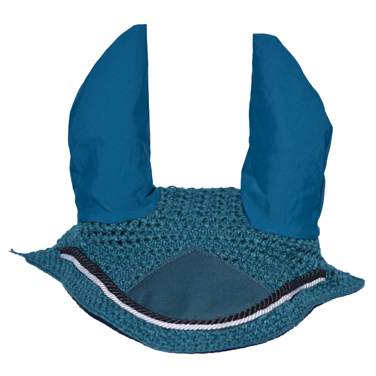 Spire Voile de protection pour cheval en coton respirant doux au crochet pour les oreilles (complet, vert foncé/noir-blanc)