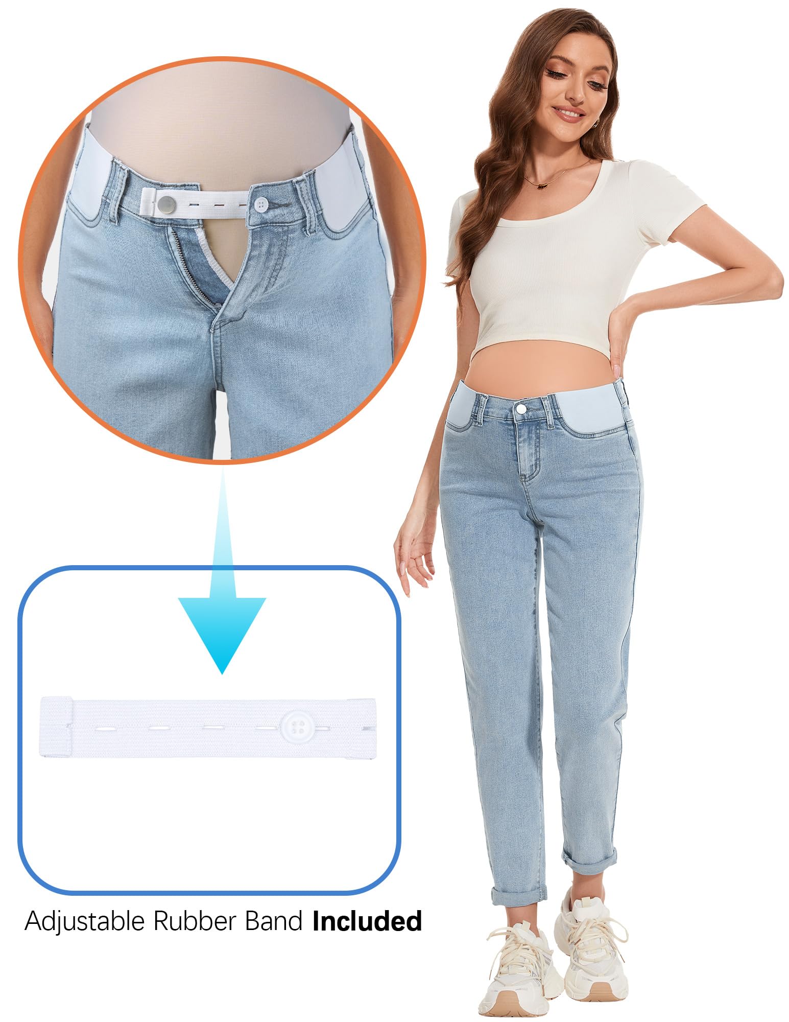 FABRACK Jean de maternité pour femme - Taille mi-haute - Extensible - Jean boyfriend sous le ventre - Pantalon de grossesse avec empiècement élastique