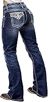 Flamingals Butt Lifting Bootcut Jeans for Women - Stretchy Flare Leg, Vintage Low Waist Button Hem, Casual Fall Winter Trendy Denim