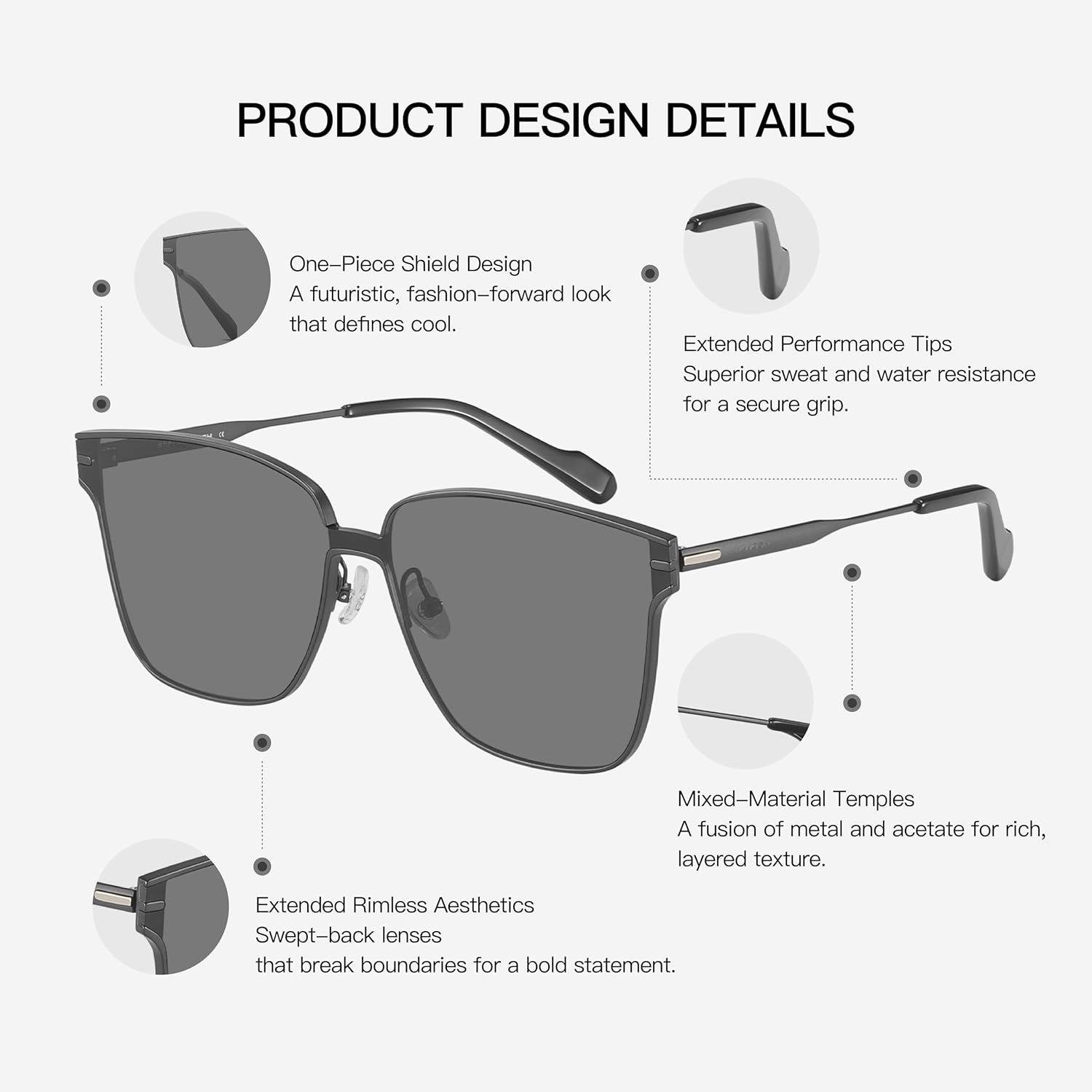 MUJOSH Futuristic Oversized Sunglasses for Men Women, One-Piece Goggle Style Shades for Driving, Party & Fashion Accessories, Charcoal Grey, Exclusive Eyewear Brand of EssilorLuxottica - Image 5