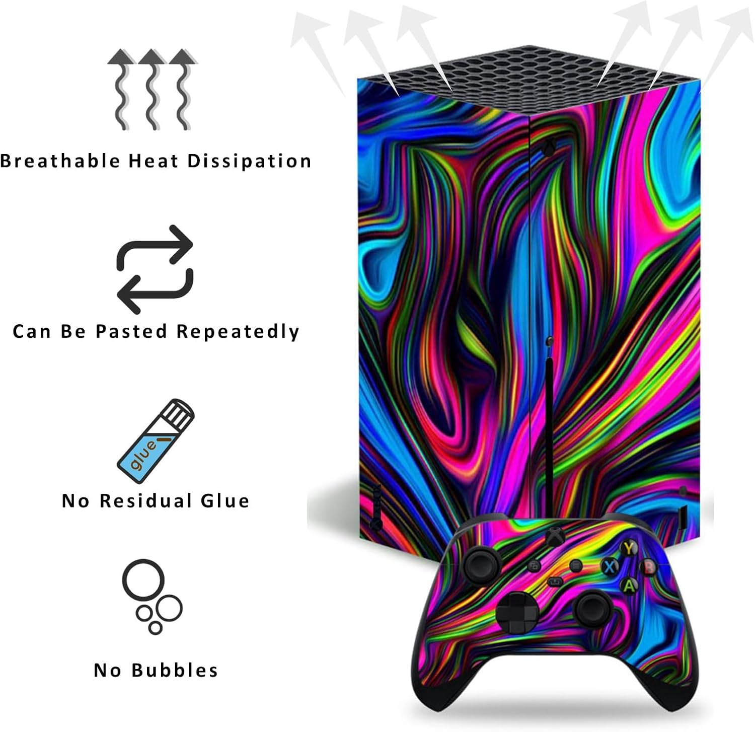 Black Skin for Xbox Series X, Protective Film Sticker for X-Box Series X Console Controllers, Skin Sticker Decal Full Cover(Dazzling)