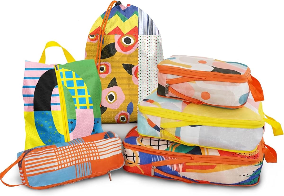 6 Unidades Cubos de Empaque de Compresión para Viajes, Juego de Bolsas de Almacenamiento Lavables Organizador de Equipaje Impermeable - Cubos de Empaque para Mochilas de Viaje y Transportes