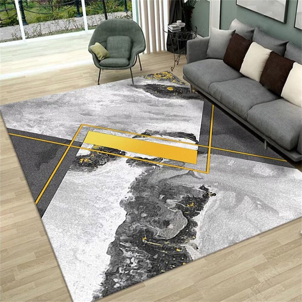 Tapis de salon lavable jaune et gris pour créer un coin lecture cosy dans la chambre
