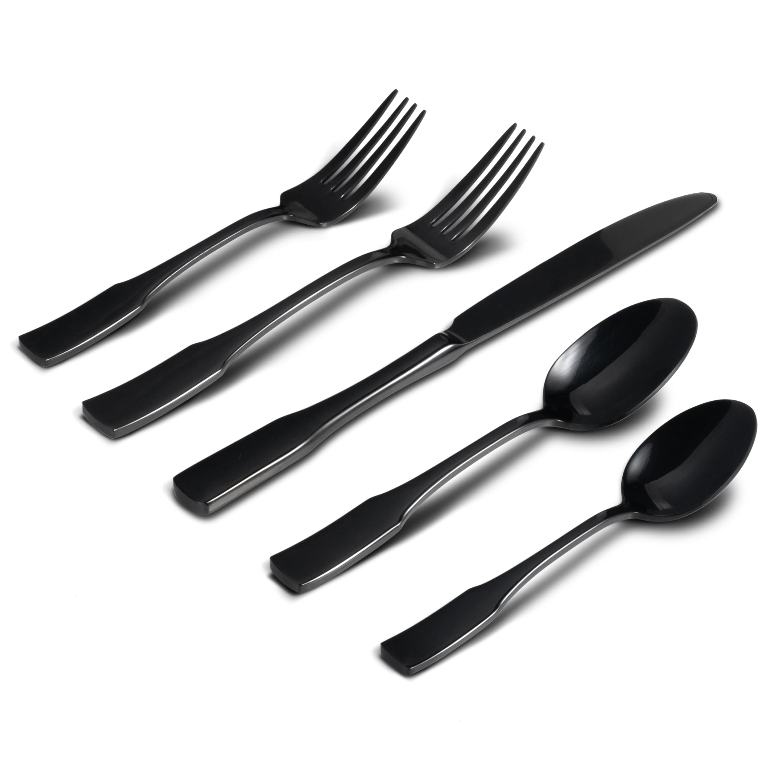 Alata Kate Black Mirror 20-Piece Silverware, Service for 4, Stainless Steel Flatware, Mirror Polished Cutlery, Dishwasher Safe
