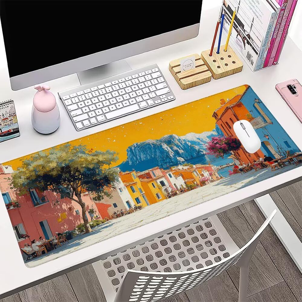 Alfombrilla de Mouse para Juegos, Giallo, XXL, Antideslizante, Impermeable, Diseño de Paesaggio, Extendido, Grande, 1200x600x3mm, para PC, Laptop, Ufficio, Famiglia d-570
