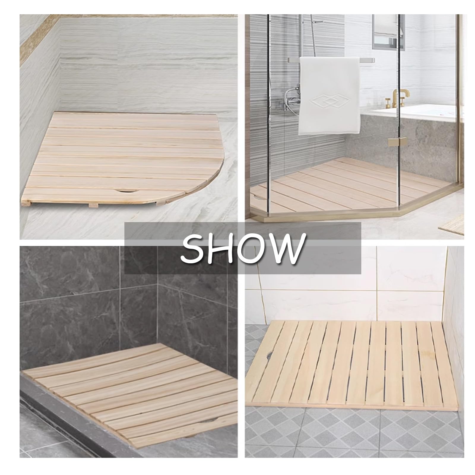 Pedana legno doccia，Pedana Doccia Legno，tappetino doccia in bambù，Pedana doccia antiscivolo, 3.8 cm di spessore,per Bagno, Doccia Esterna, Sauna, Spa, Cucina(W80xL80cm/W31xL31in)