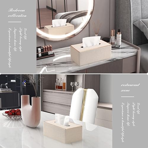 Miniatura 2 de Tissue Box Cover, PU Leather Tissue Box Holder Rectangular Box Covers for Home/Office/Car Decoration 9.84"X5.23"X3.77" - Beige