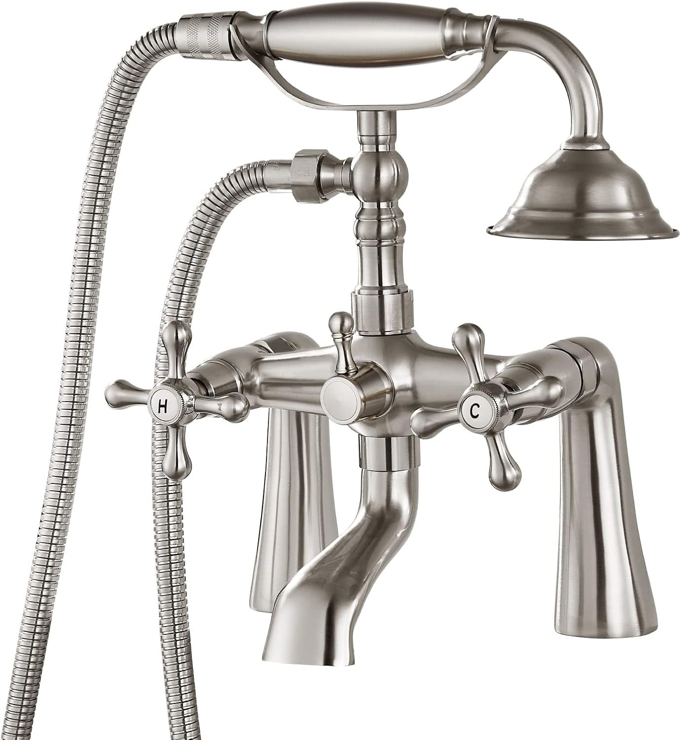 Brushed Nickel Wall-Mounted Clawfoot Tub Faucet with Handheld Shower
