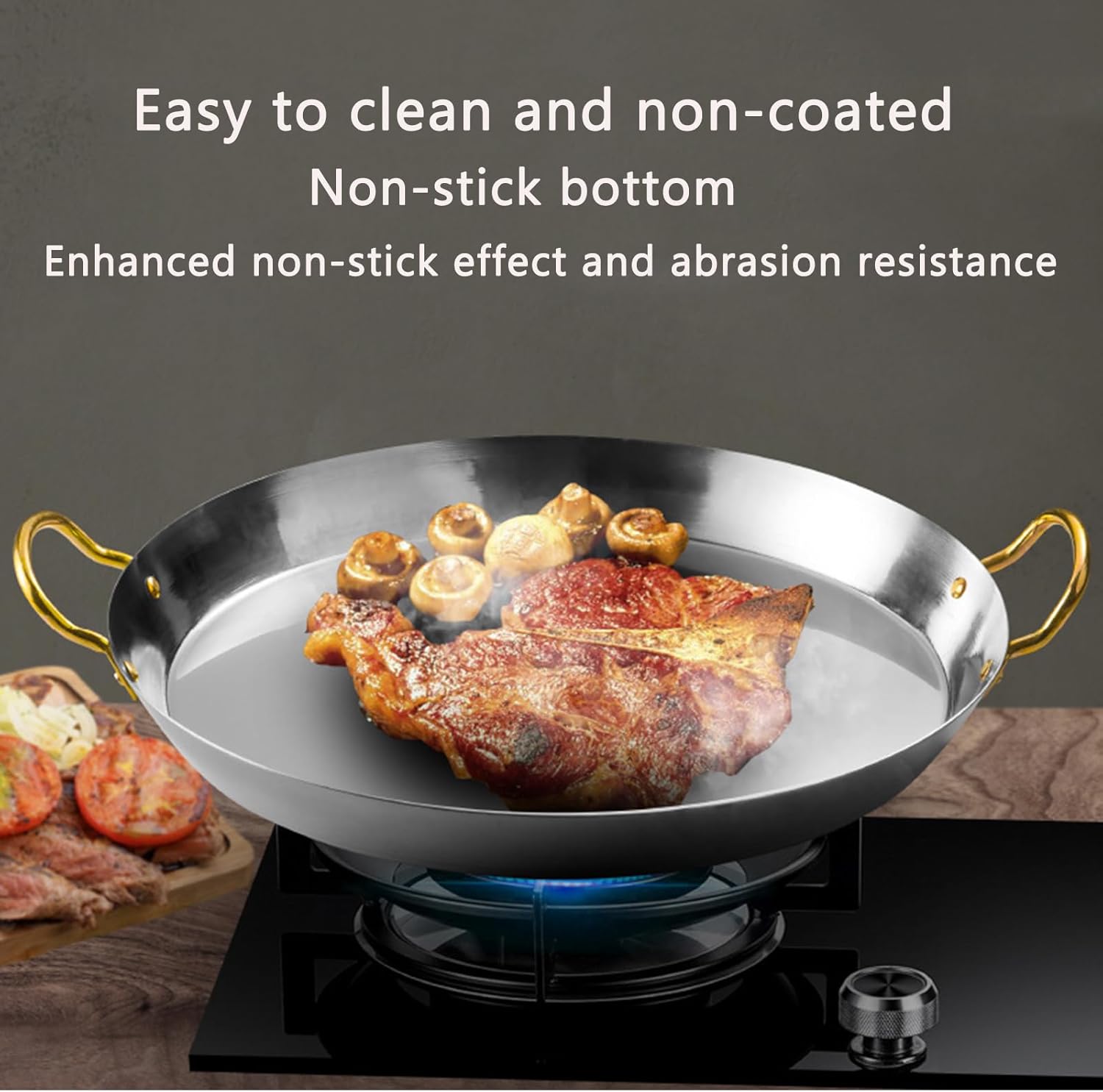 Stainless Steel Paella Pan Large Commercial Frying Pan Uncoated Non-stick Skillet 36/40/45cm Cookware Cooking Pan Omelet Pan, Dishwasher and Oven Safe (36cm)