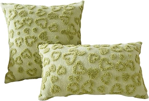 2025 New Heart Pattern Plush Throw Pillow Covers, Set of 2, Soft Heart Red Cushion Covers, Love Couples Decorative Pillow Covers, Valentines Day Wedding White and Pink Cushion Covers Green