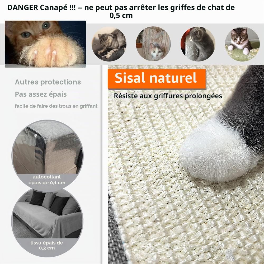 NATUYA Protecteurs de Meubles de Cats-Cat - Coussin dissuasif Contre Les griffures - Coussin de canapé Extensible et Anti-Rayures (Gris Foncé, Accoudoir en Sisal - Droite)
