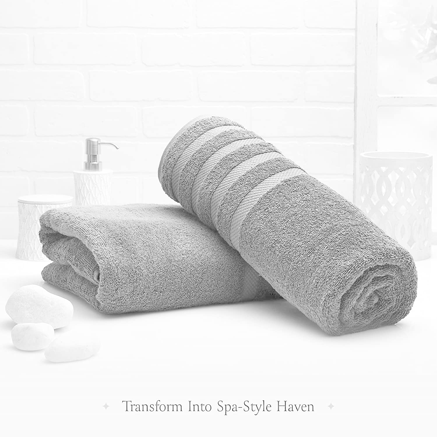 Confezione da 2 lenzuola extra large (100 x 200 cm-600 GSM) in puro cotone egiziano per bagno, spiaggia, piscina (argento, cotone)