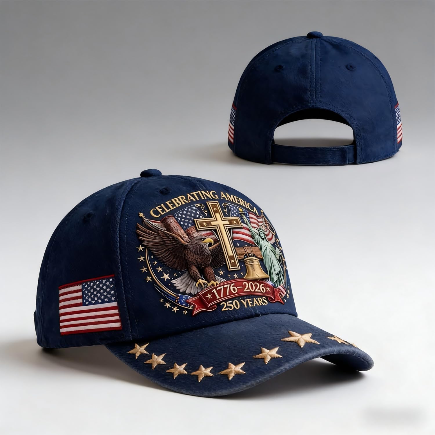 250 Anniversary USA Hat, Adjustable 250 Year American Anniversary Cap, Patriotic Retro Printing Cap for Men - Image 3
