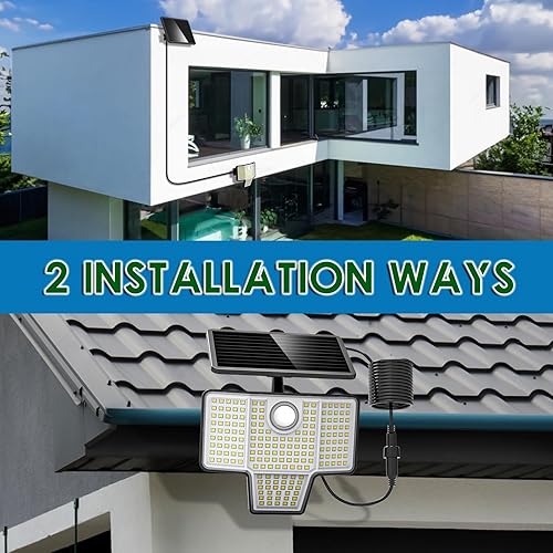 Miniatura 6 de AmeriTop Luces solares para exteriores, paquete de 2 189 luces LED de alto brillo inalámbricas con sensor de movimiento 4 cabezales, iluminación
