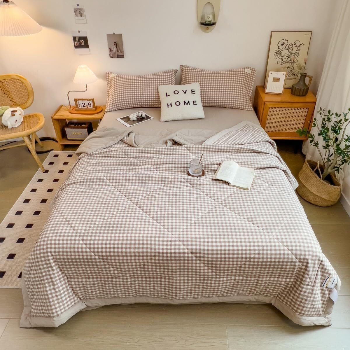 JvFbjLF Duvet – checked, reversible & multi-size(Khaki,180x220cm)
