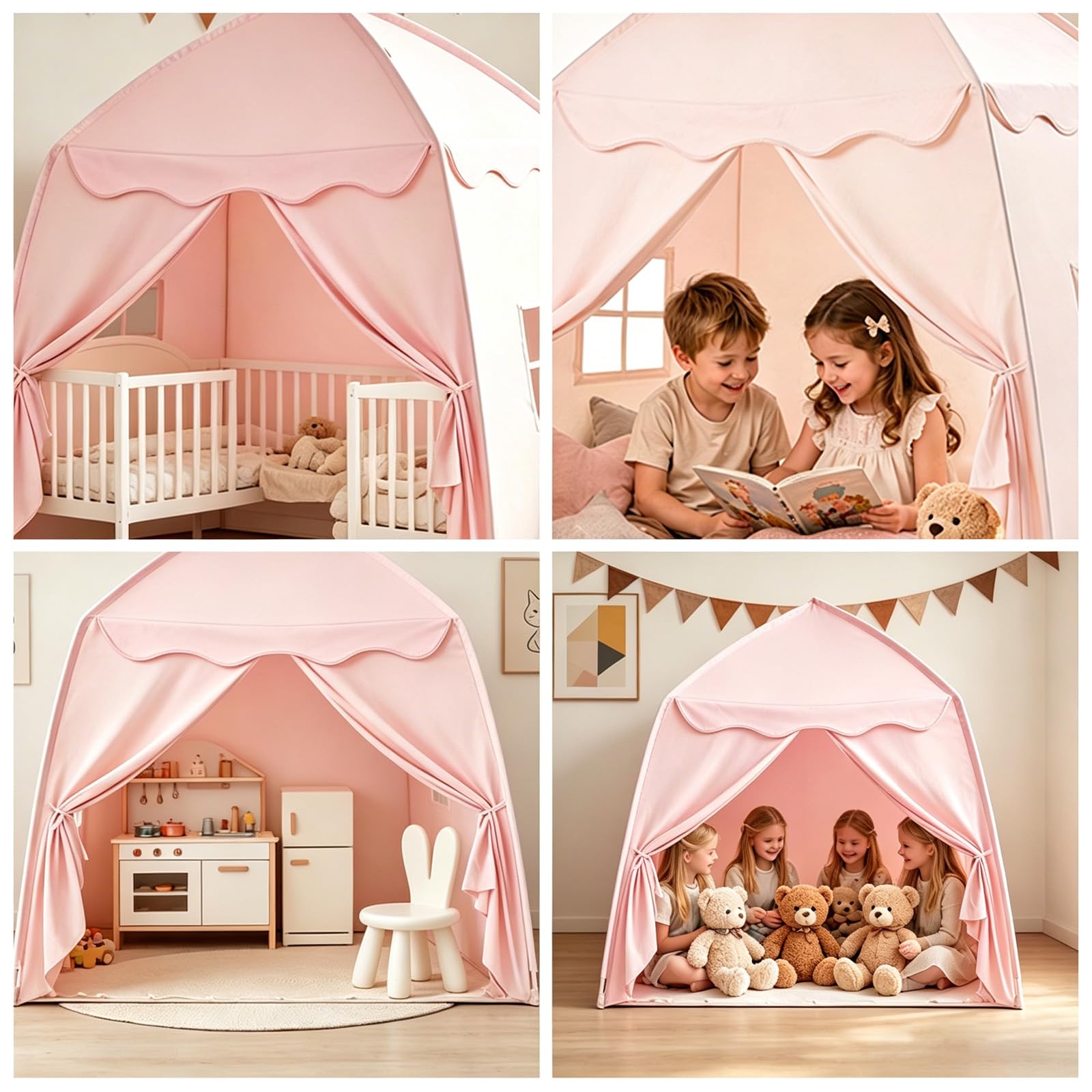 Kinderzelt Indoor Spielhaus Kinder Tipi Zelt für Kinder - Großes Spielzelt Kinder Indoor mit Lichterkette, Faltbar Kinderzelt für Kinderzimmer Oder Garten 150x100x150 cm (PINK)