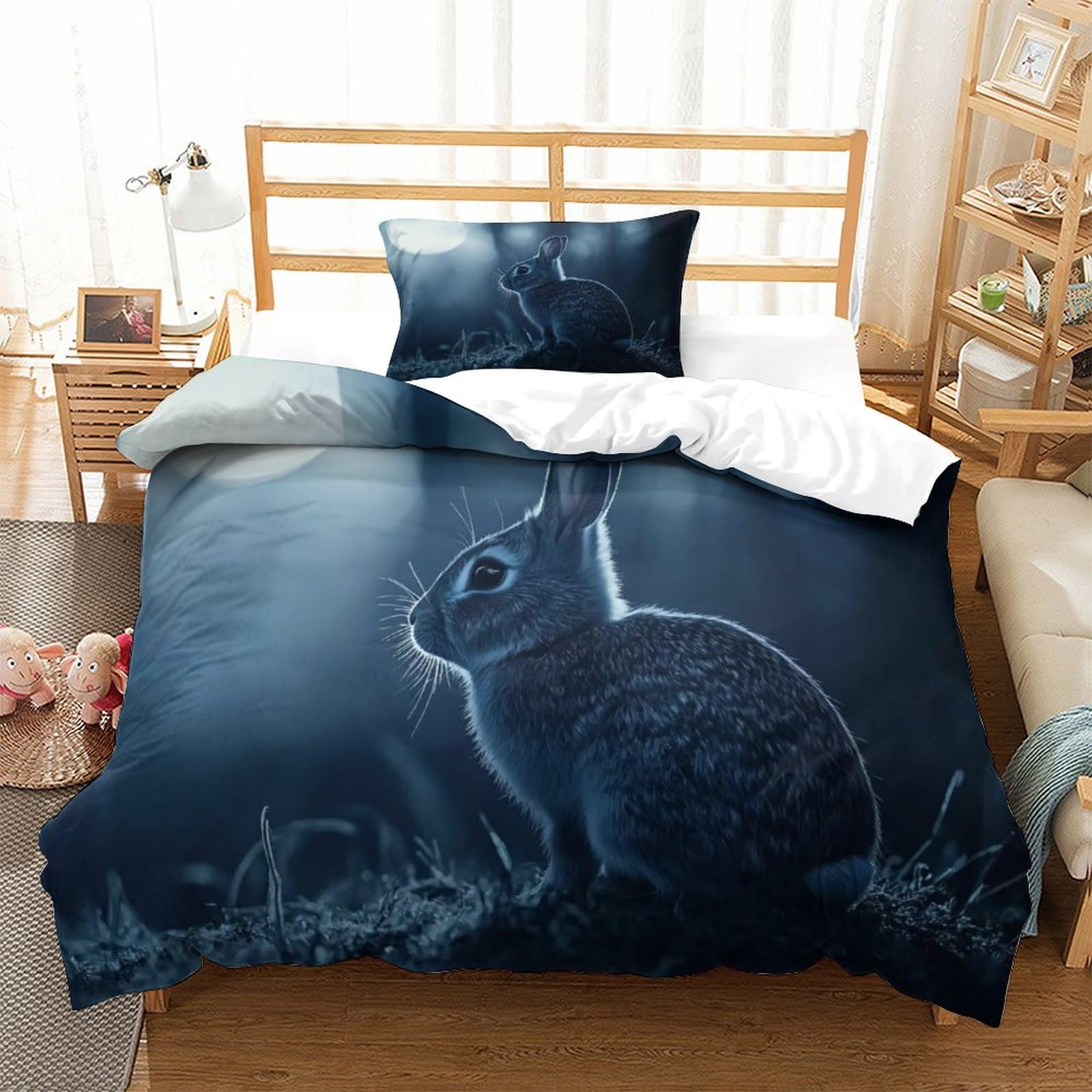 Dafufbw Rabbits-8 Rabbits Washable Duvet Cover Set Hidden Zipper Bunnies Quilt Cover Set With Pillowcases Bedding Set Soft Microfiber Comforter Cover Various Sizes For Kids Adults Single（135X200cm）