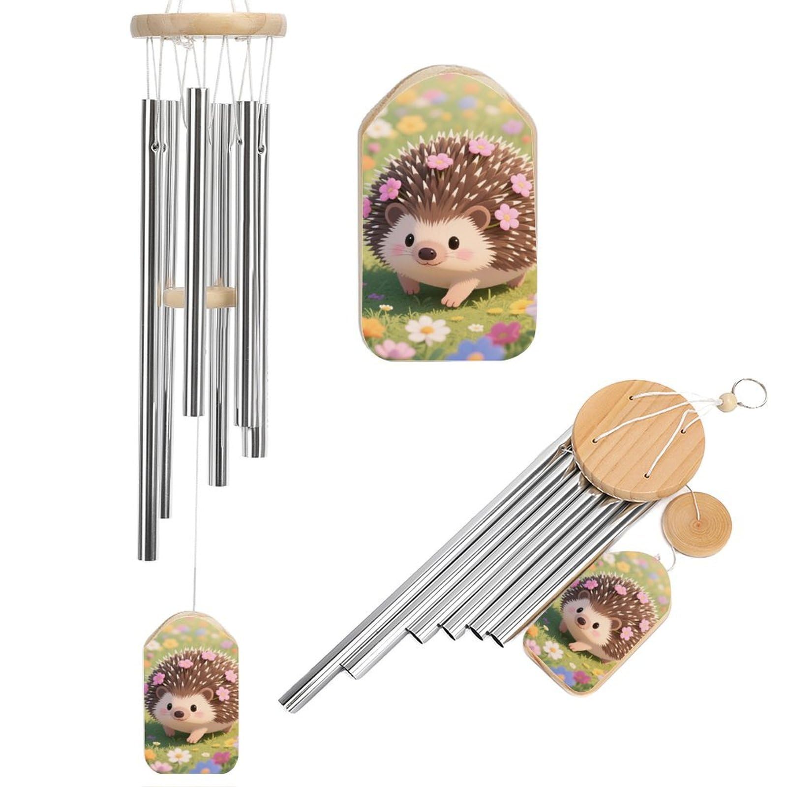 Floral Hedgehog Wind Chimes for Outside House Warming Gifts, Deep Tone Soothing Melodic Tones Windchimes, Memorial Wind Chime for Home Garden Decoration Aluminium Large Wind Chimes
