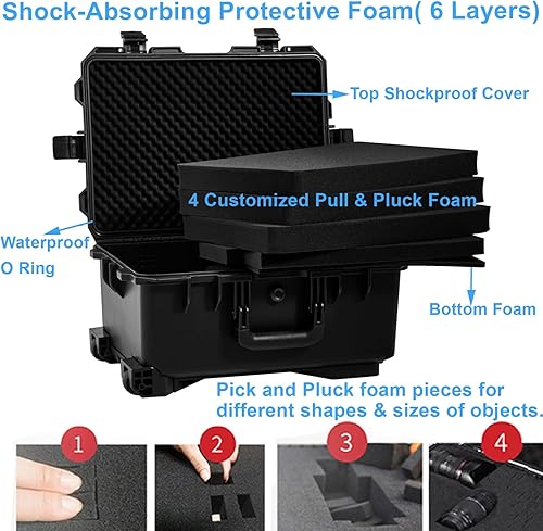 Vista 4 de Estuche rígido impermeable, 23 x 17 x 11.5 pulgadas, estuche con ruedas / espuma personalizable, cámara, herramienta electrónica, almacenamiento