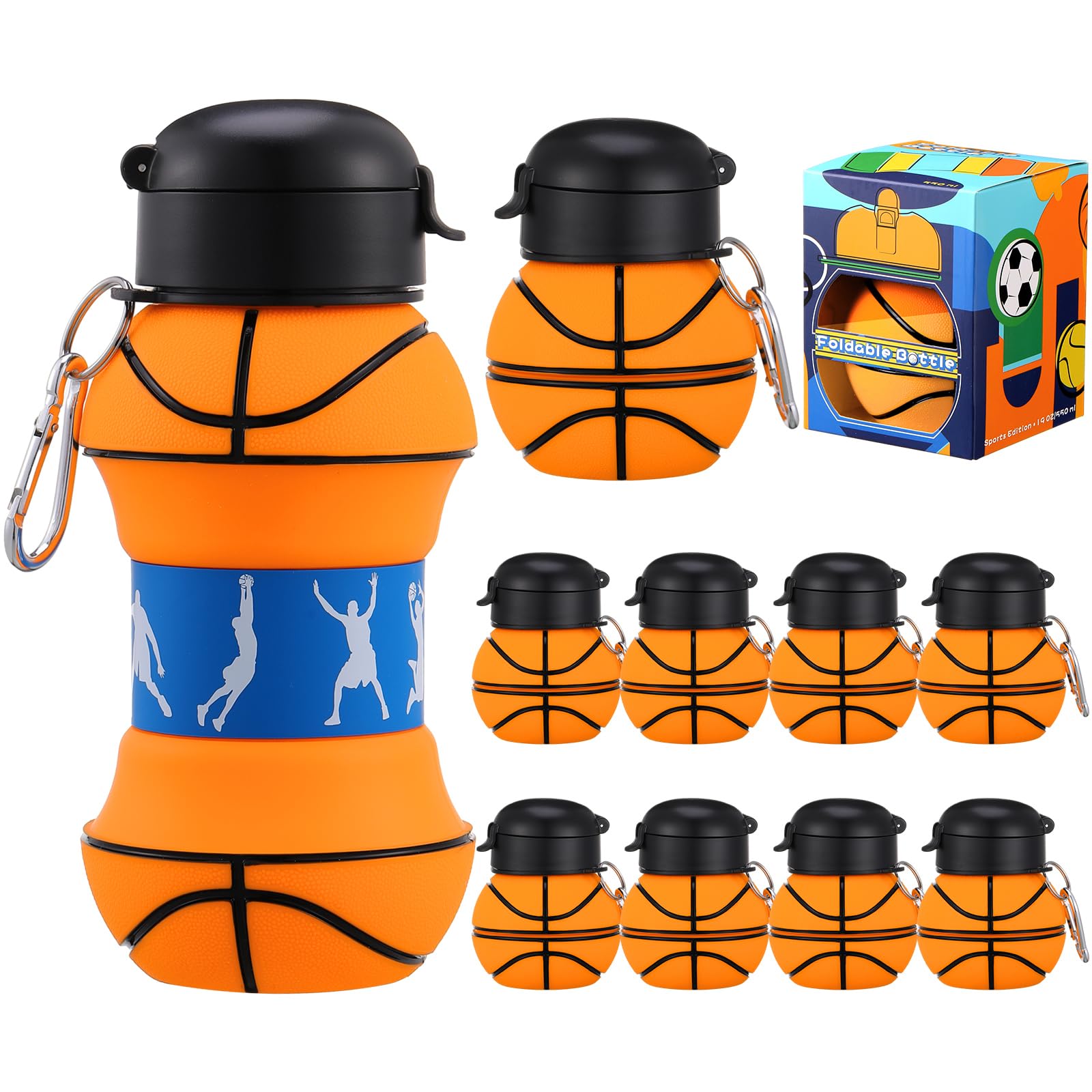 Layhit Basketball-Wasserflaschen, 510 ml, faltbar, für Kinder, Silikon, Sport, Party, Gastgeschenke für Spieler, Liebhaber, Schule, Team, Geschenke, Reisen, Sport, Themenparty-Zubehör, 8 Stück