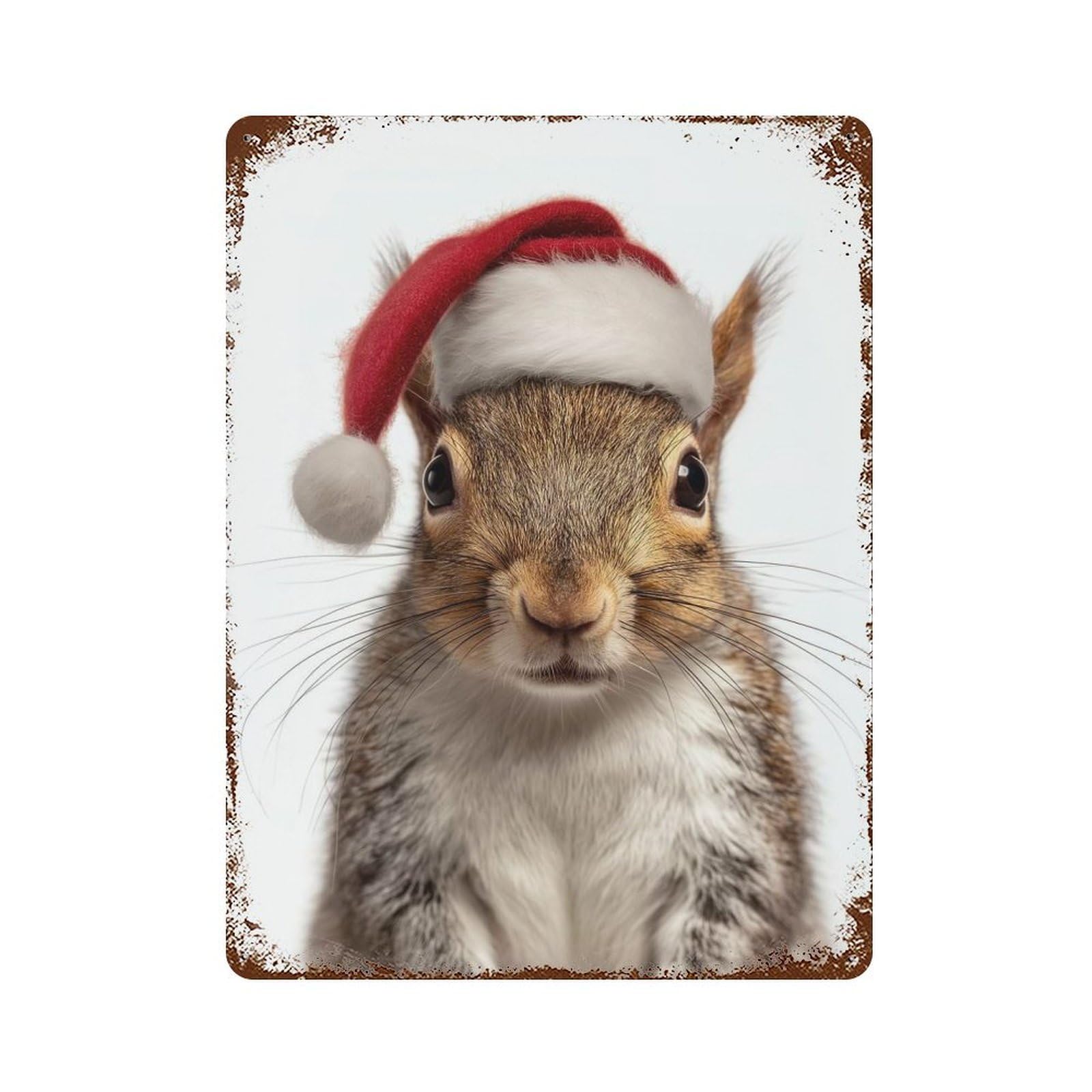 Christmas Squirrel Wearing A Santa Hat Aged Metal Wall Plaque 15.7"x11.8", for Shed, Workshop And Garage Wall Decor, Old School Wall Decor