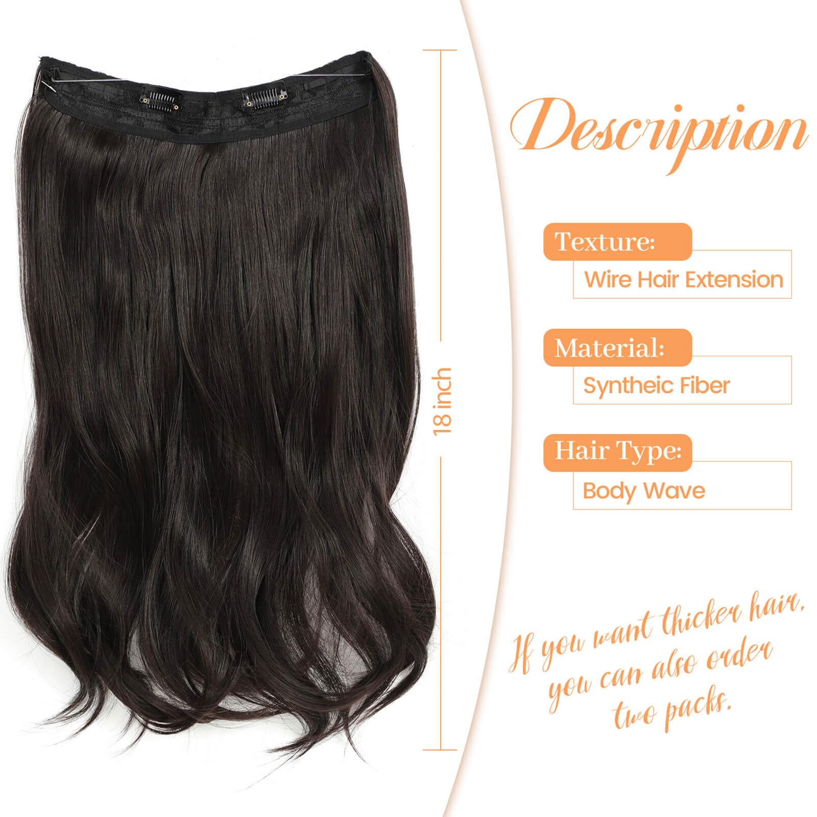 Flyroseing Deep Brown Hair Extensions, 18 Inch Body Wavy Halos Hair Extension - Image 4