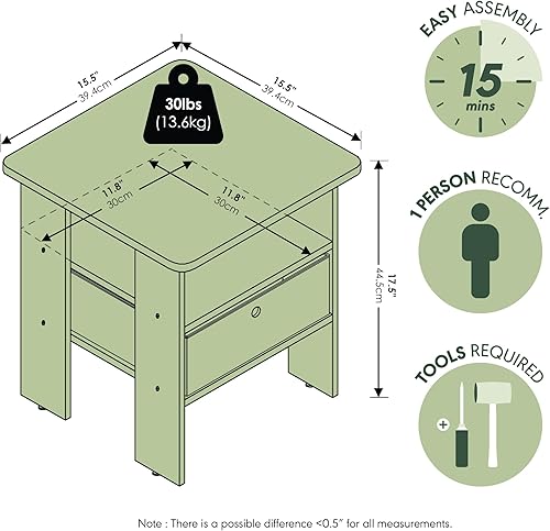 Miniatura 3 de Furinno ANDREY Mesa Lateral, Mesa de Centro, Mesita de Noche con Estantes Abiertos y Cajón de Almacenamiento, Mesa de Cabecera, para Sala de Estar,