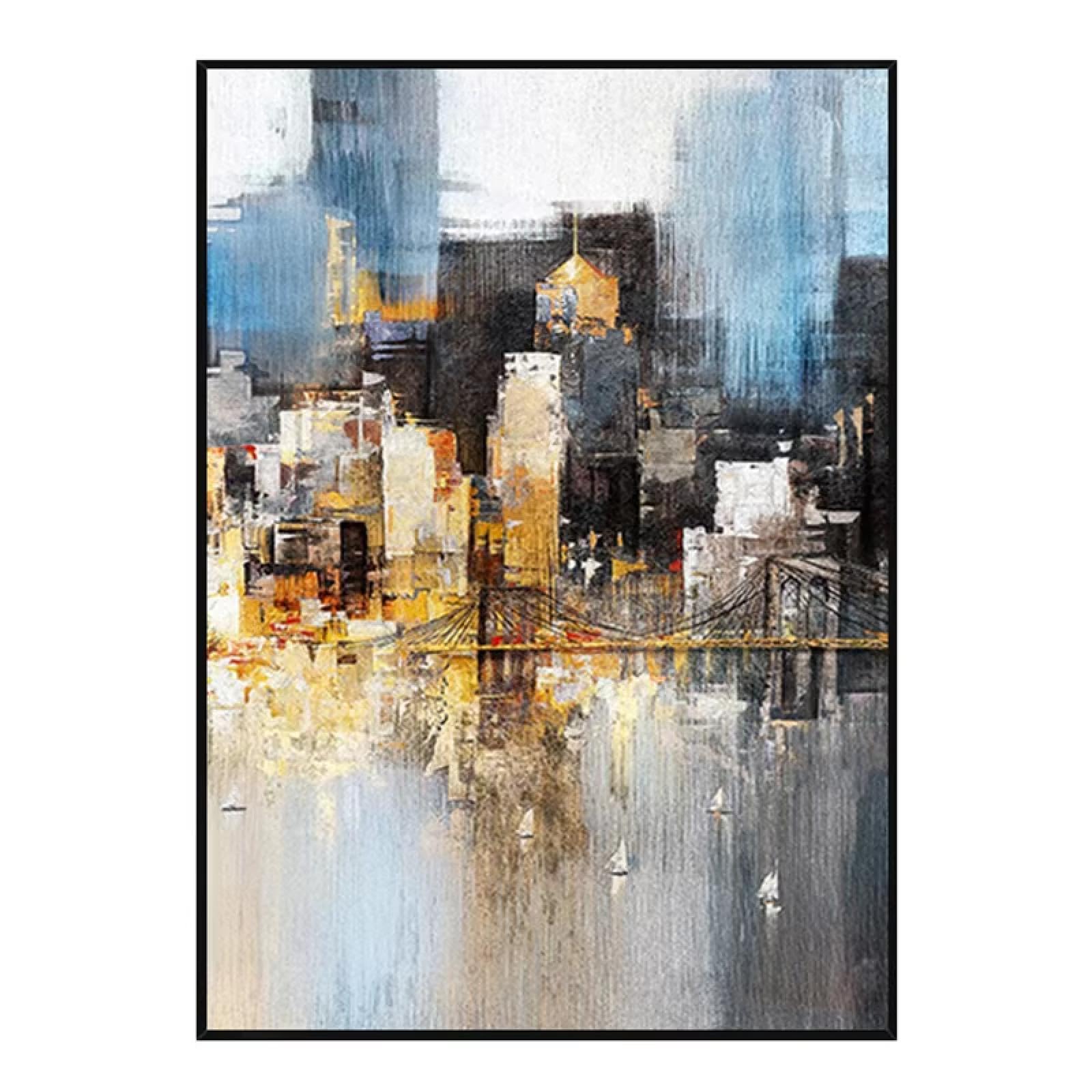Lienzo decorativo para pared, diseño abstracto urbano moderno, para colgar en la pared, decoración del hogar, 30x50cm(12x20in) marco negro.