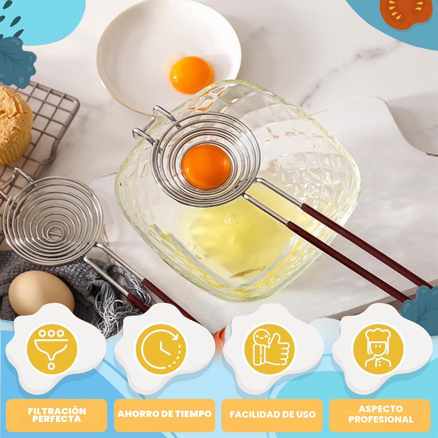 Separador de acero inoxidable para cocina - Divisor de claras y yema de huevo