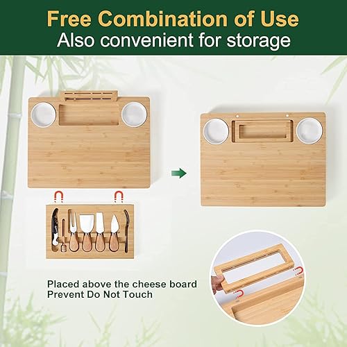 Miniatura 10 de ROCIRLAB Tablas grandes para embutidos (25 x 12 x 1.7 pulgadas) con 2 bandejas, tabla grande para quesos con pizarra natural, idea para regalos de