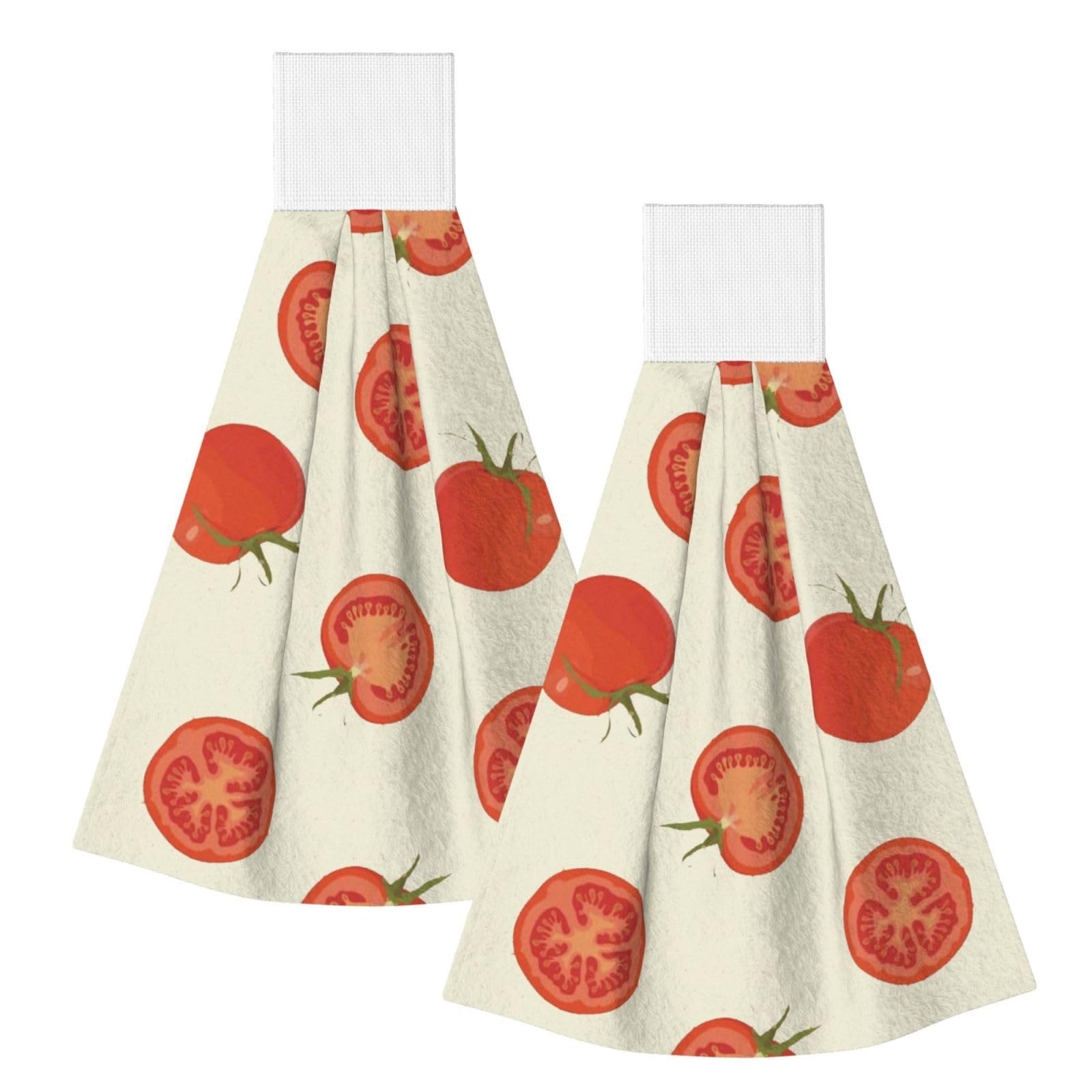 DOPKLNA Tomato Fruit Lover, 2 Pcs Hanging Coral Fiber Hand Towels for Bathroom, Absorbent Kitchen Towels