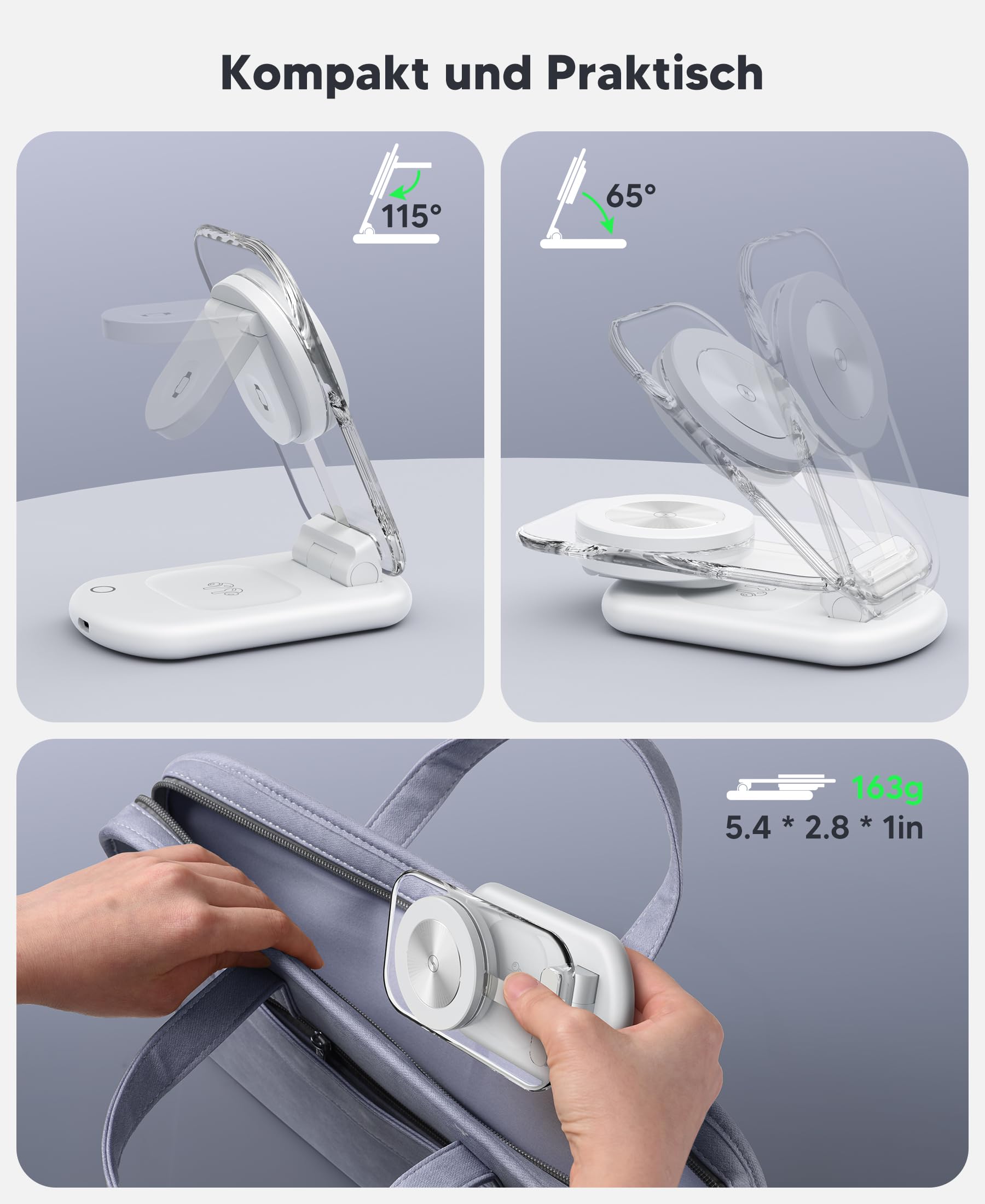 Mag Safe Ladegerät, Ladestation Apple Watch und iPhone, 3 in 1 Mag Safe Ladestation Kompatibel mit iPhone 17e 17 16 15 14 13 12 Pro Max/Air/Plus/Pro, für Apple Watch 10/9,Airpods 3/2/Pro,faltbar