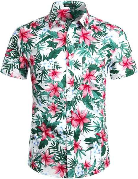 Palm Leaf Print Shirt Men Summer Pocket Hawaiian Shirt Casual Loose Shirts at Amazon Menâs 