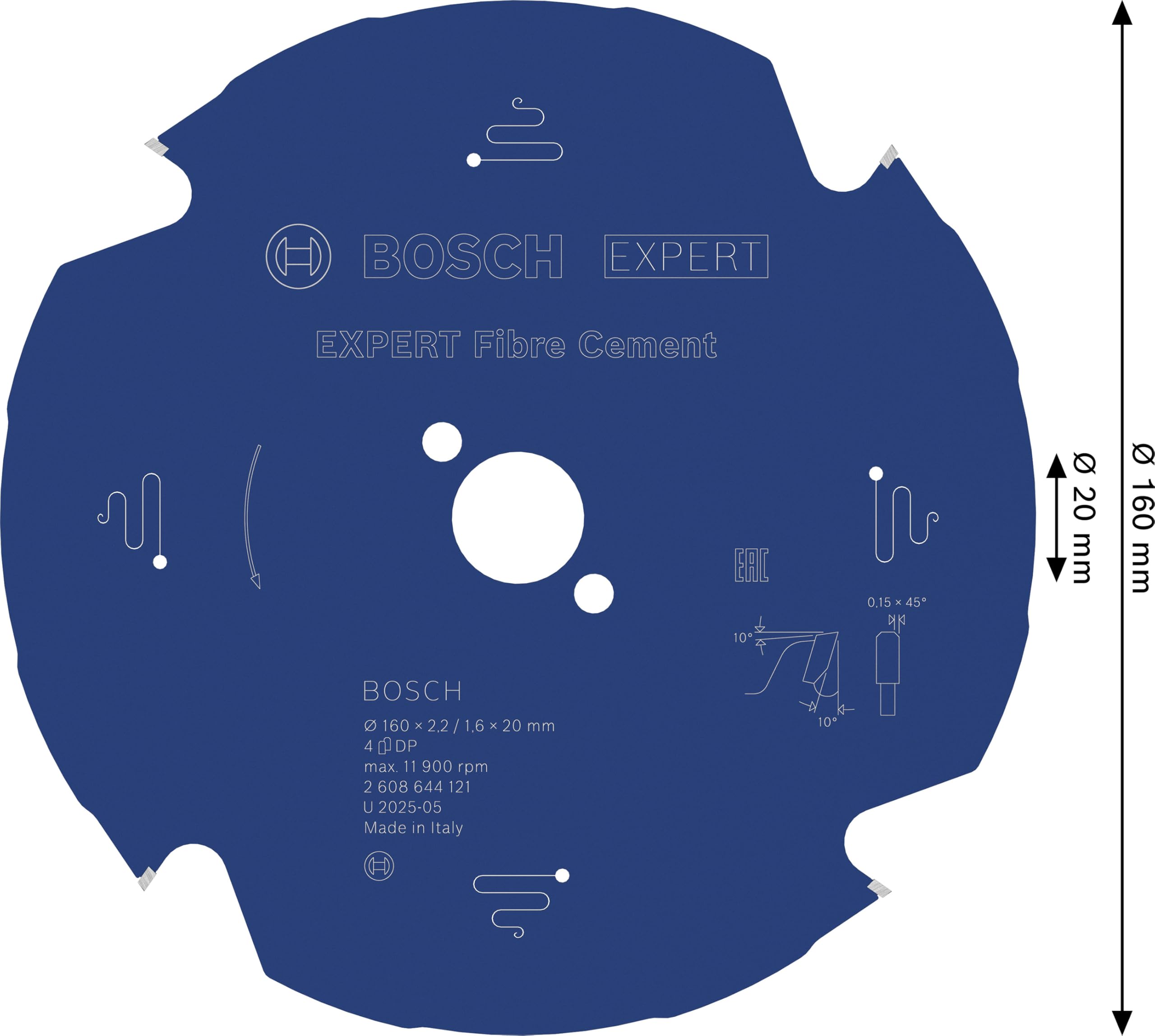 Bosch Professional 1x Lama per sega circolare Expert for Fibre Cement (per Pannelli in fibrocemento, 160 x 20 mm, 4 denti, Accessorio Sega Circolare)