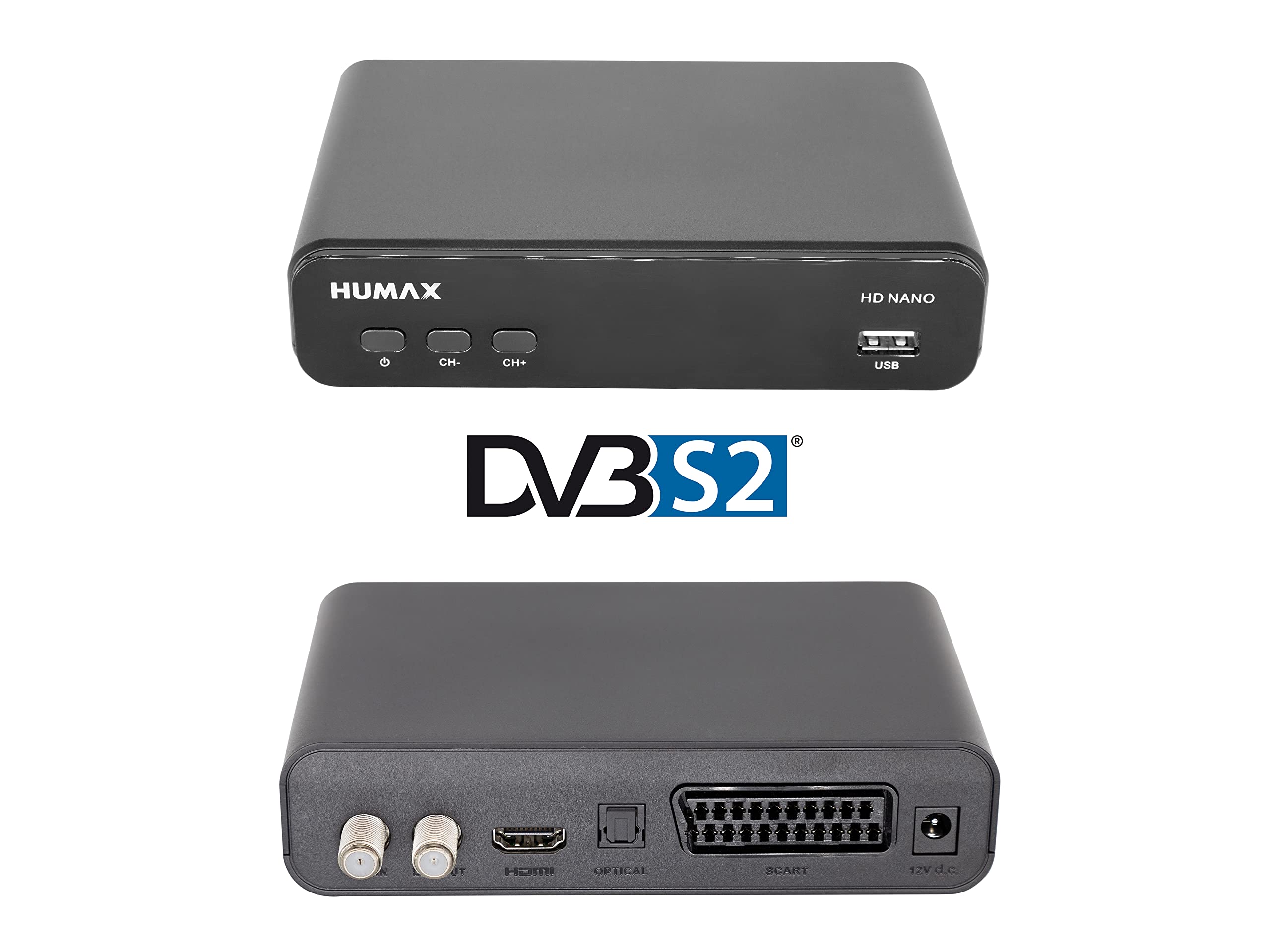 Humax HD Nano cyfrowy odbiornik satelitarny 1080p HDTV Astra fabrycznie zainstalowany HDMI, SCART, DVB-S/S2 12 V zasilacz sieciowy