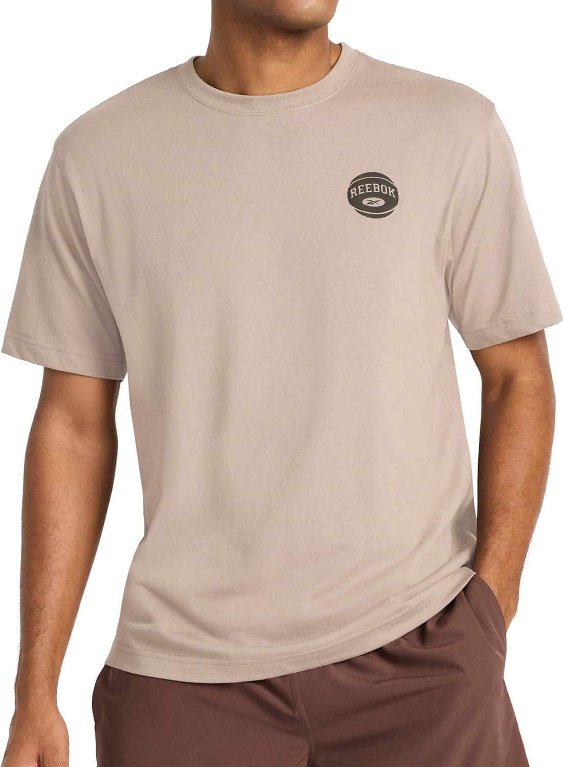 Reebok Mens Small Logo Crewneck T-Shirt, Standard Fit, Lightweight Cotton-Poly Jersey Fabric