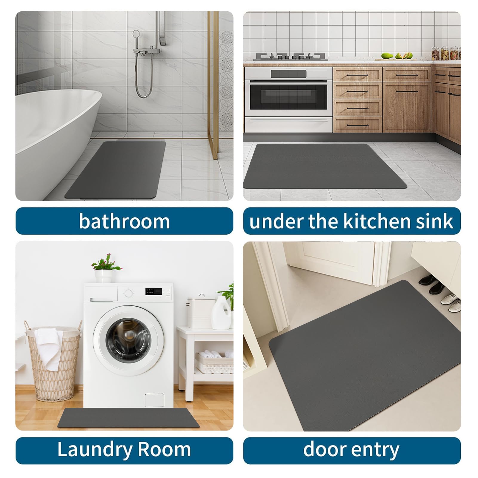 Tappetino da bagno in gomma antiscivolo sottile, assorbente e resistente alle macchie, ad asciugatura rapida, facile da pulire