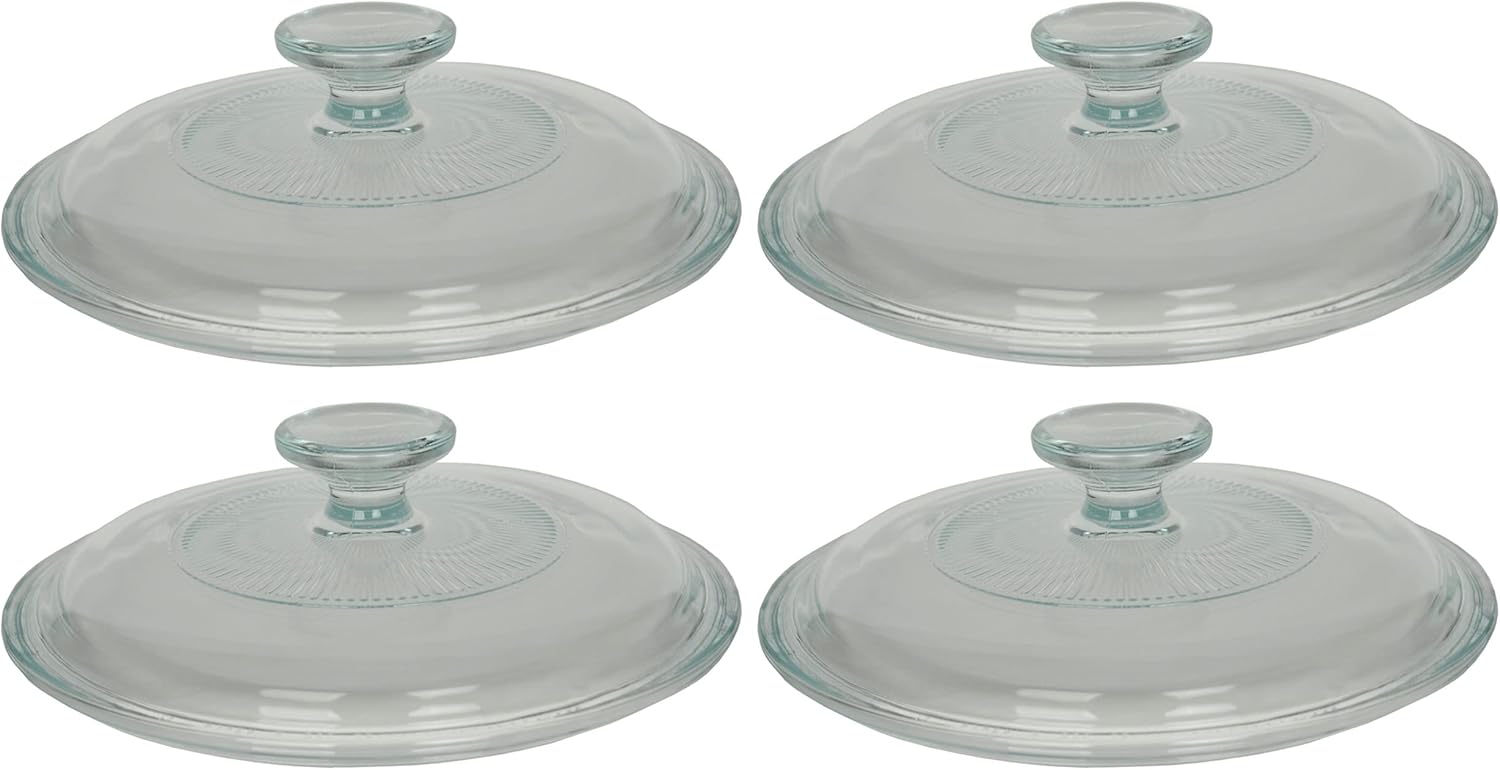 CorningWare G-5C Clear 1.5 Quart Fluted Round Replacement Glass Lid (4-Pack)