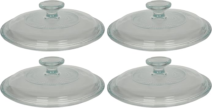 CorningWare G-5C Clear 1.5 Quart Fluted Round Replacement Glass Lid 4-Pack